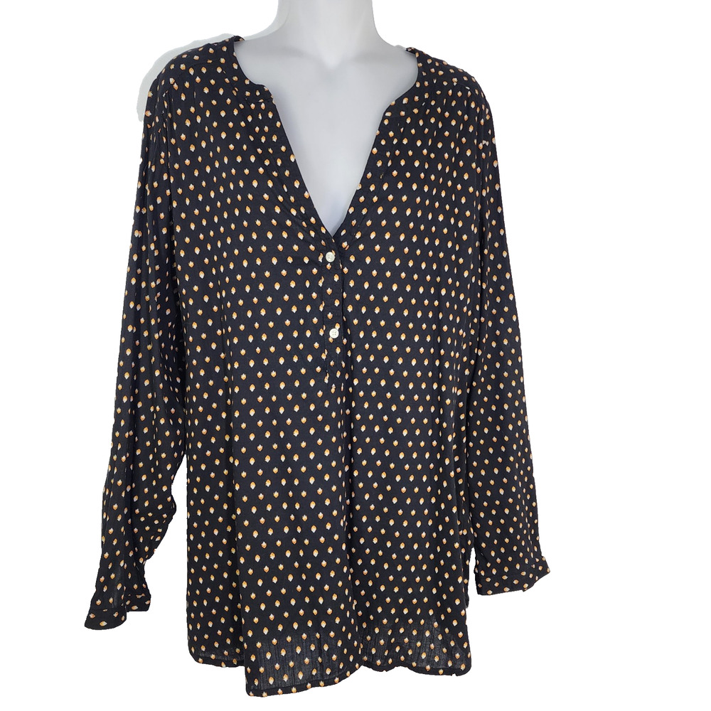 Old Navy Tunic Top Womens XL Black Geometric Popover Lightweight Long Sleeve